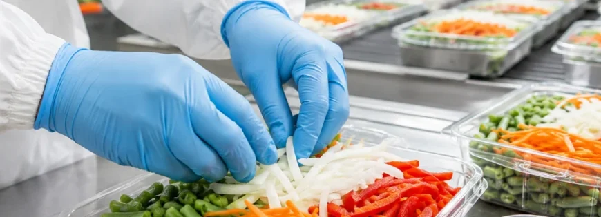 Sanitización y empaque de vegetales con guantes