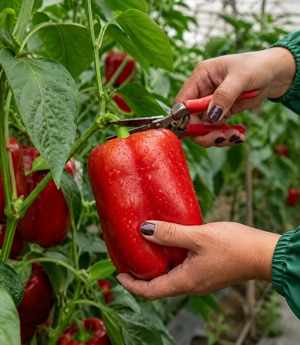 Cosecha de pimiento rojo fresco