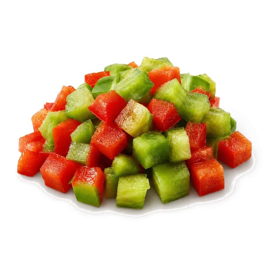 Refrito de vegetales frescos cortados en cubos para cocina profesional
